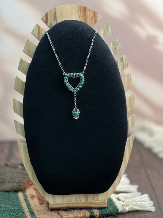 "Heart Collection" Handmade Sterling Silver Kingman Turquoise Necklace "Signed Nizhoni" -DS