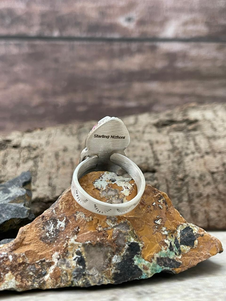 "Heart Collection" Handmade Sterling Silver Cotton Candy Adjustable Ring "Signed Nizhoni" -DS