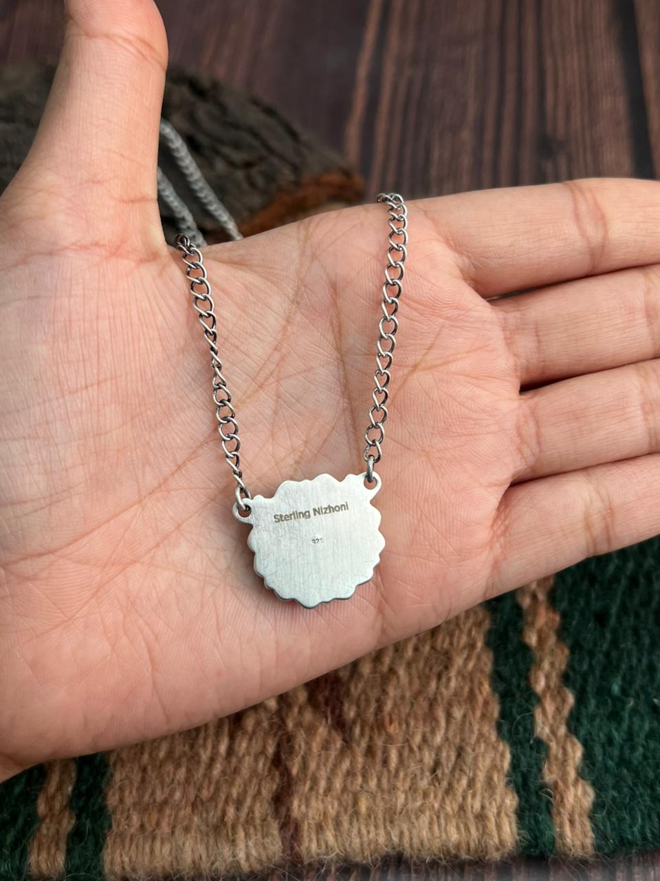 "Heart Collection" Handmade Sterling Silver Kingman Turquoise Heart Necklace "Signed Nizhoni" -DS