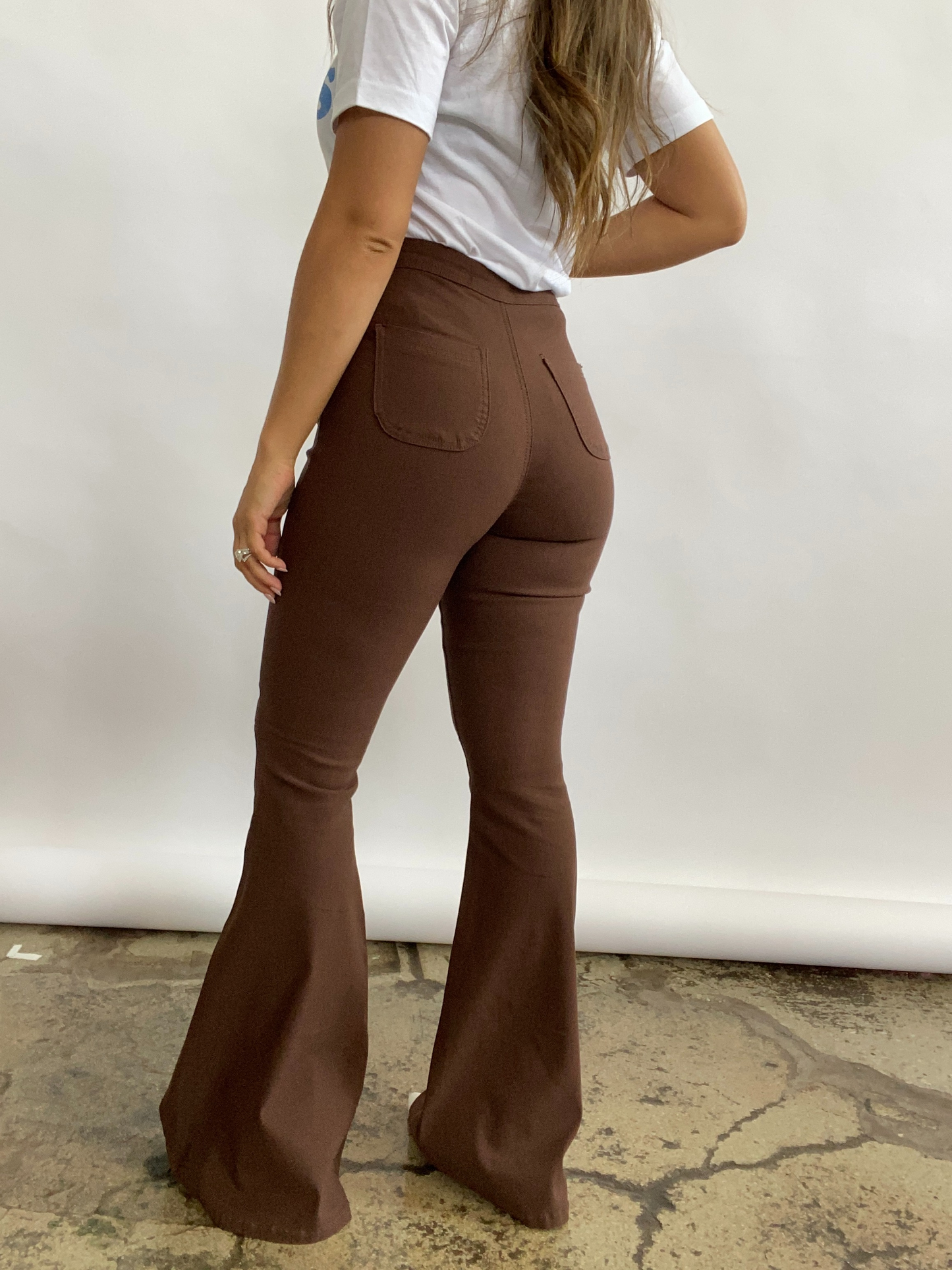Fiona High Waisted Bell Bottom Flare Jeans - Chocolate Brown -DS