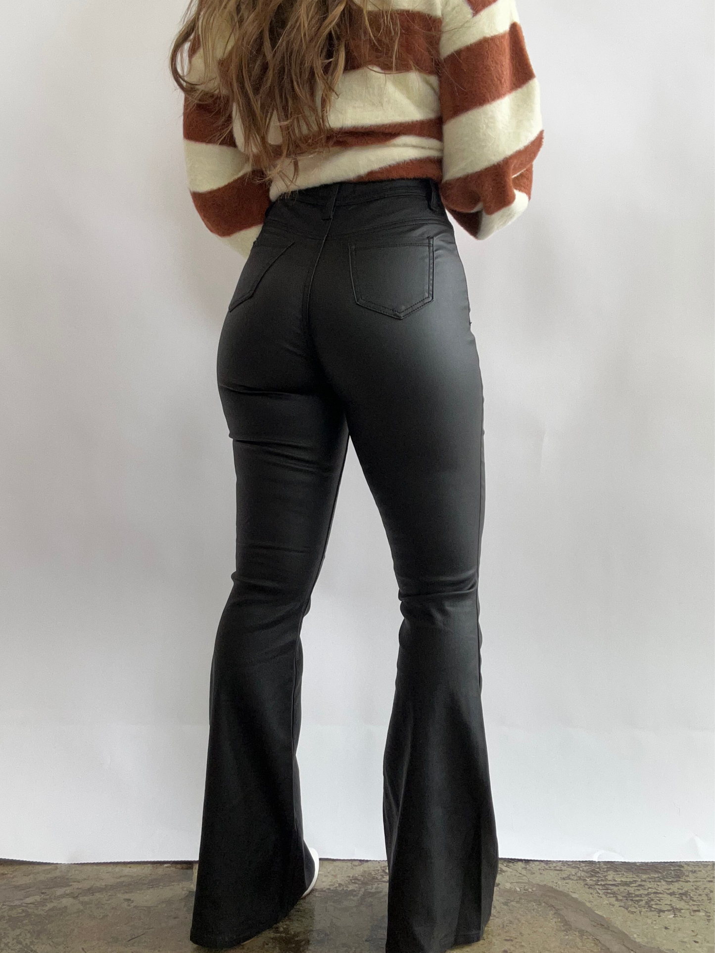 Leather Blakely High Waisted Bell Bottom Flare Jeans - Black -DS