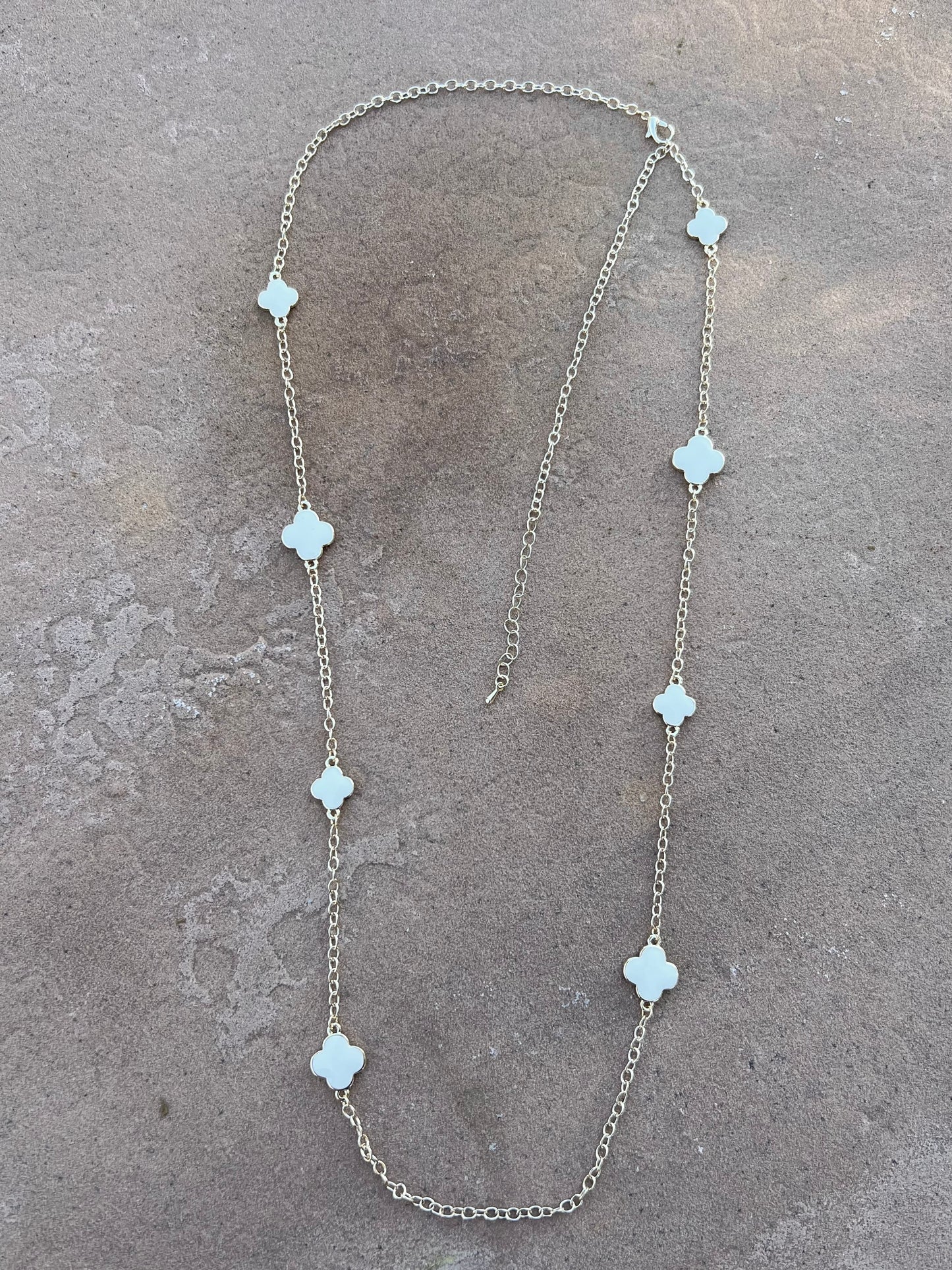 14k Gold Plated White Clover Cross Necklace -DS
