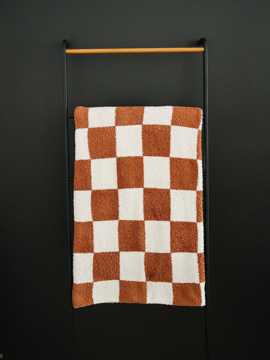 DS- Rust Checkered Plush Blanket