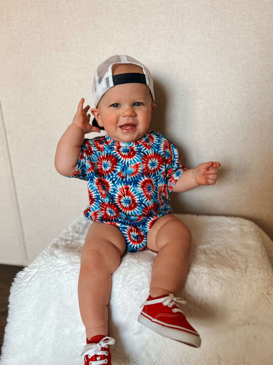 USA Tie Dye Oversized Bamboo Romper -DS