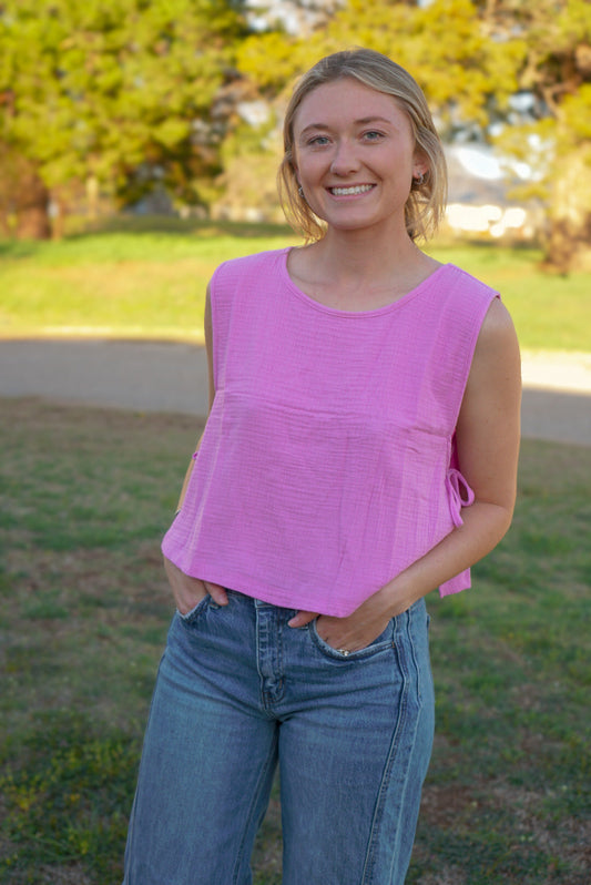 DS- Mauve - Gauze Side Tie Sleeveless Top