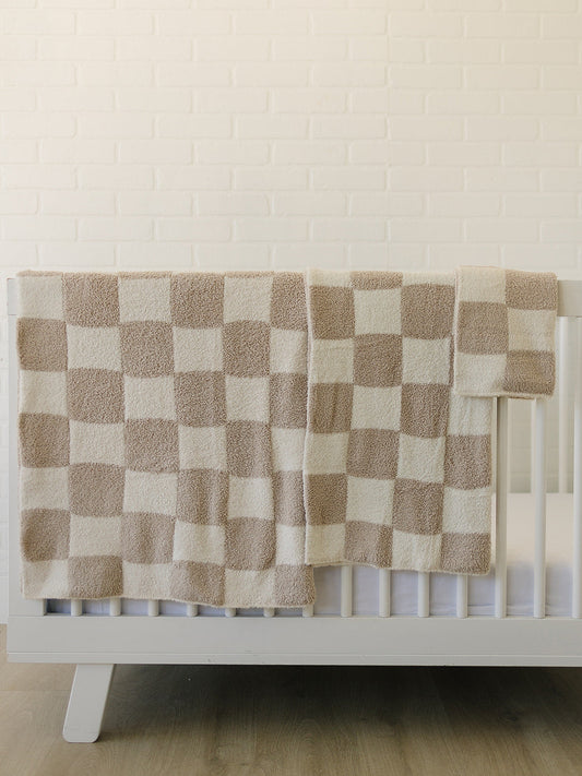 DS- Taupe Checkered Plush Blanket