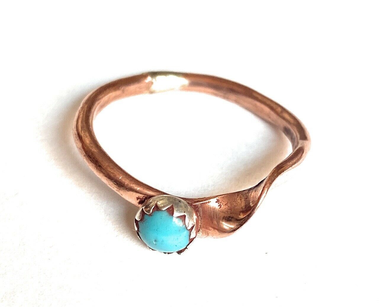 Handcrafted Copper Over Sterling & Turquoise Ring -DS