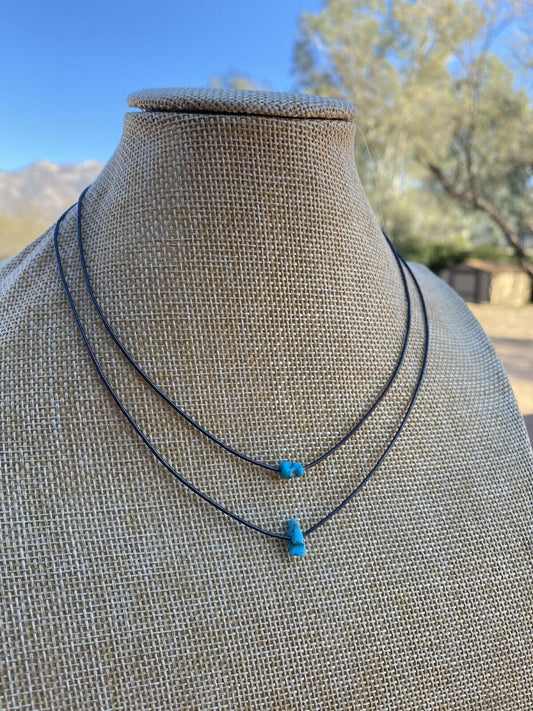 Handmade Sleeping Beauty one Turquoise stone and Sterling Silver Necklace 14 and 16 inch -DS