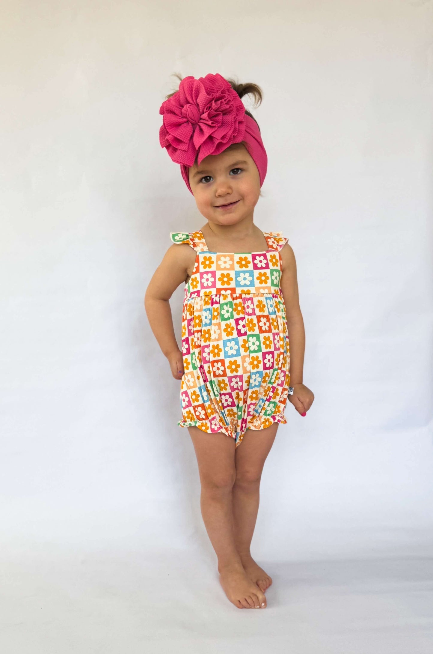 Checkered Floral Bamboo Romper-DS
