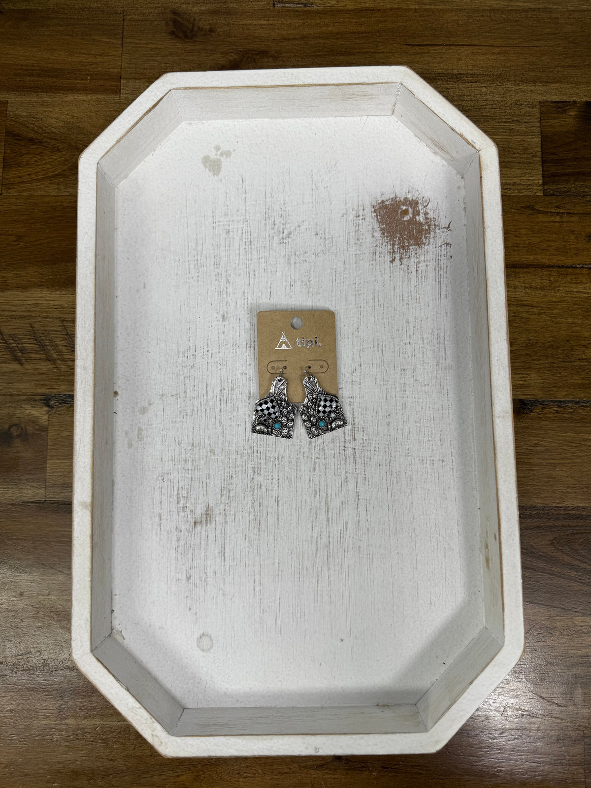 Checkered Spade Cow Tag Earrings (FINAL SALE) -DS