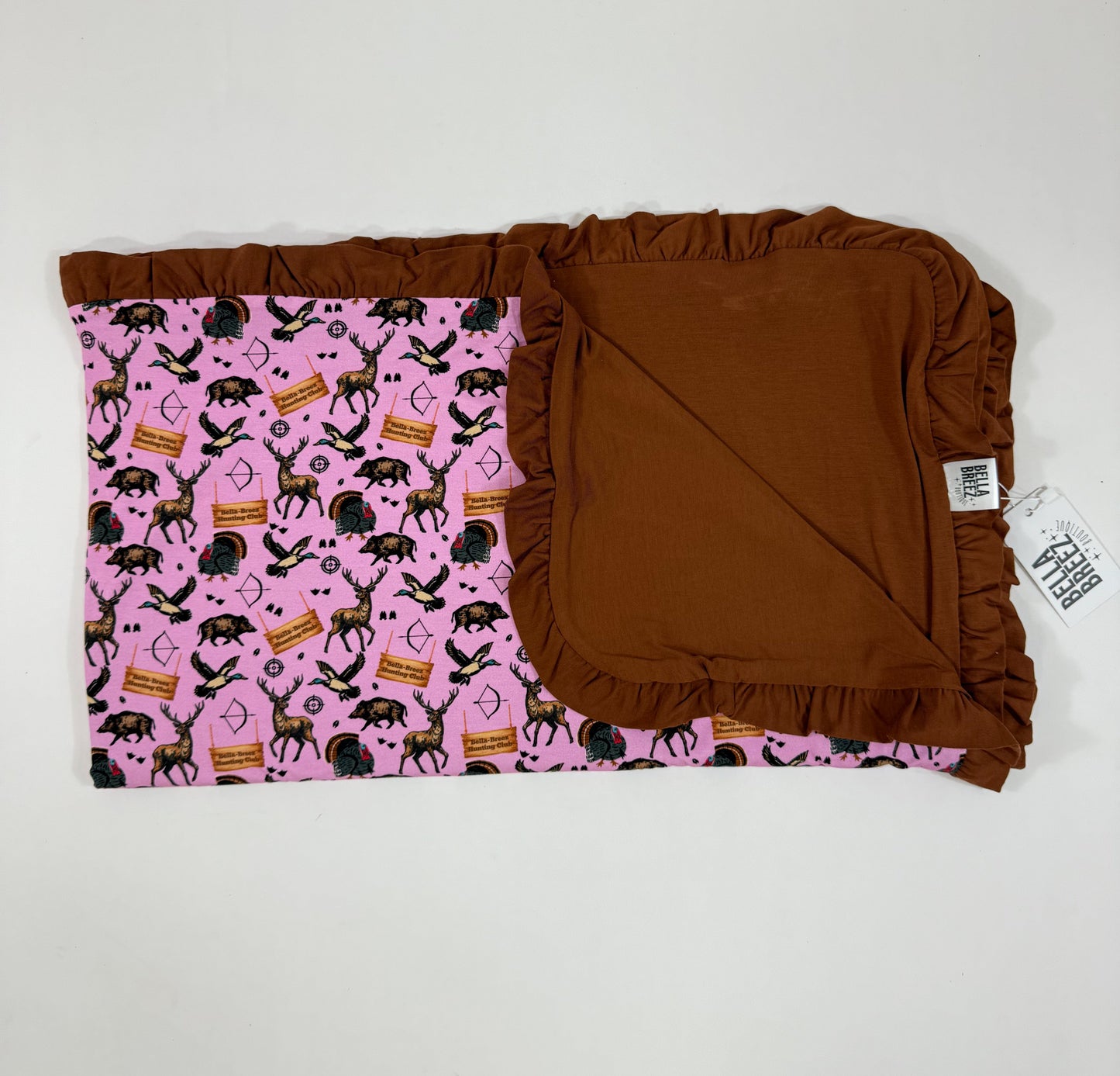 PINK Bella-Breez Hunting Club Ruffled Bamboo Blanket -DS