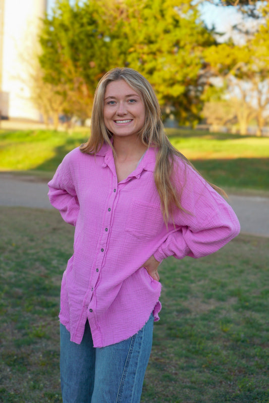 DS- Mauve - Button Down Linen Top