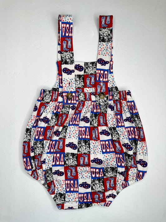 Western USA Suspender Bamboo Romper -DS