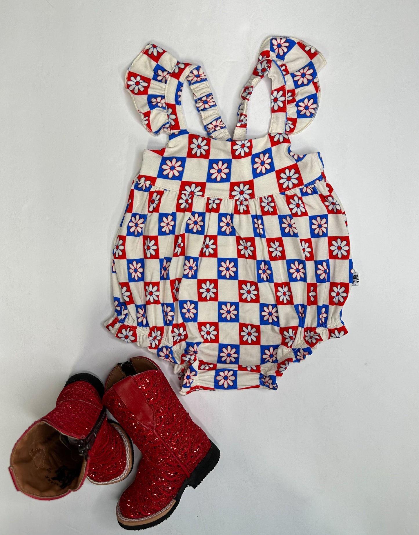 Patriotic Checkered Bamboo Romper -DS