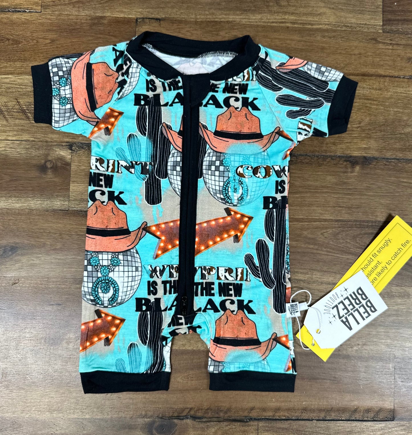 Cow print is the New Black Bamboo Shortie Romper -DS