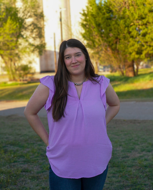 DS- Lavender - Ruffled Sleeve High Low Top