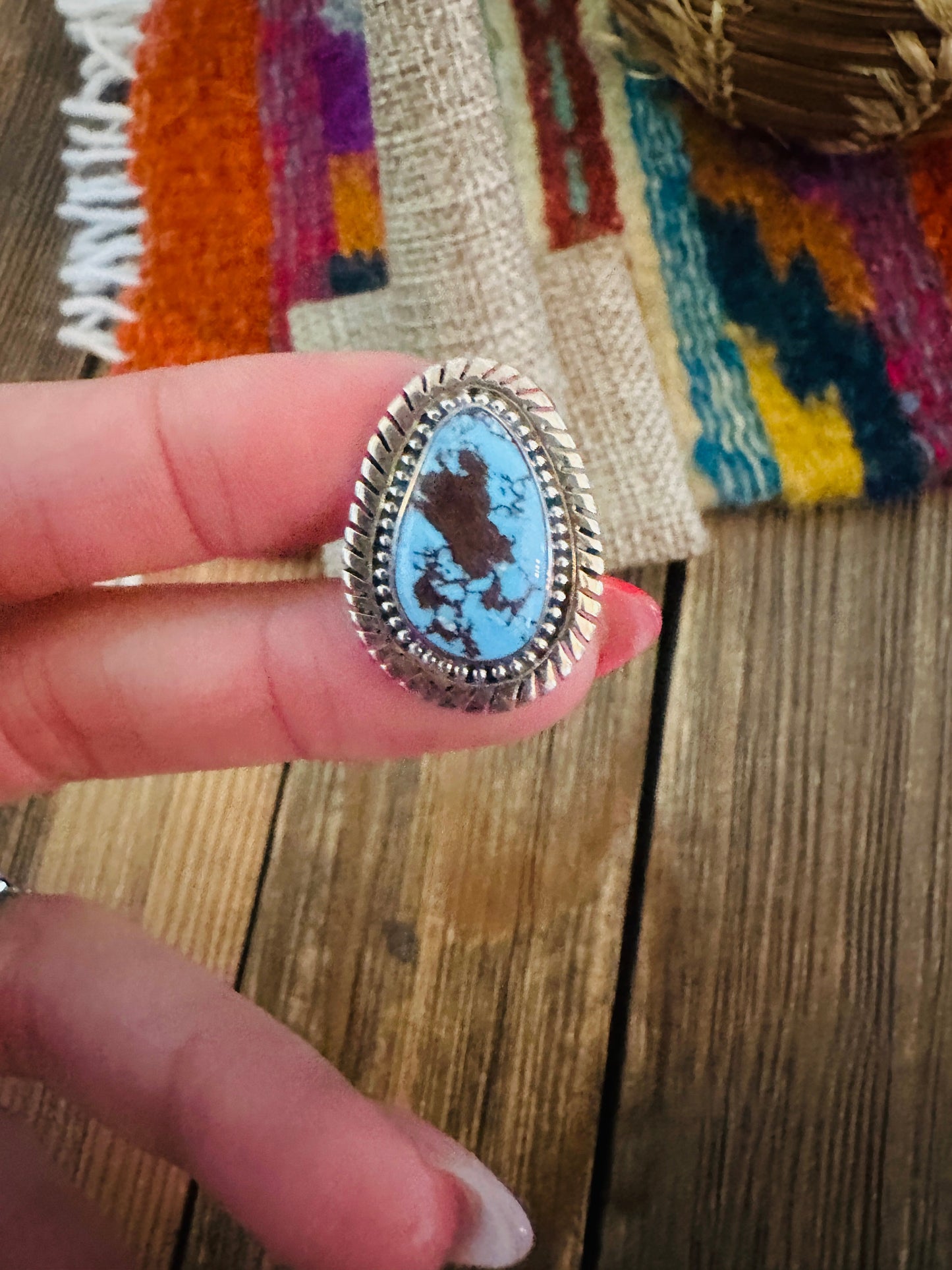 Handcrafted Golden Hills Turquoise & Sterling Silver Ring Size 6 -DS