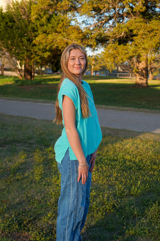 DS - Mint - Gauze Acid washed Short Sleeve Top