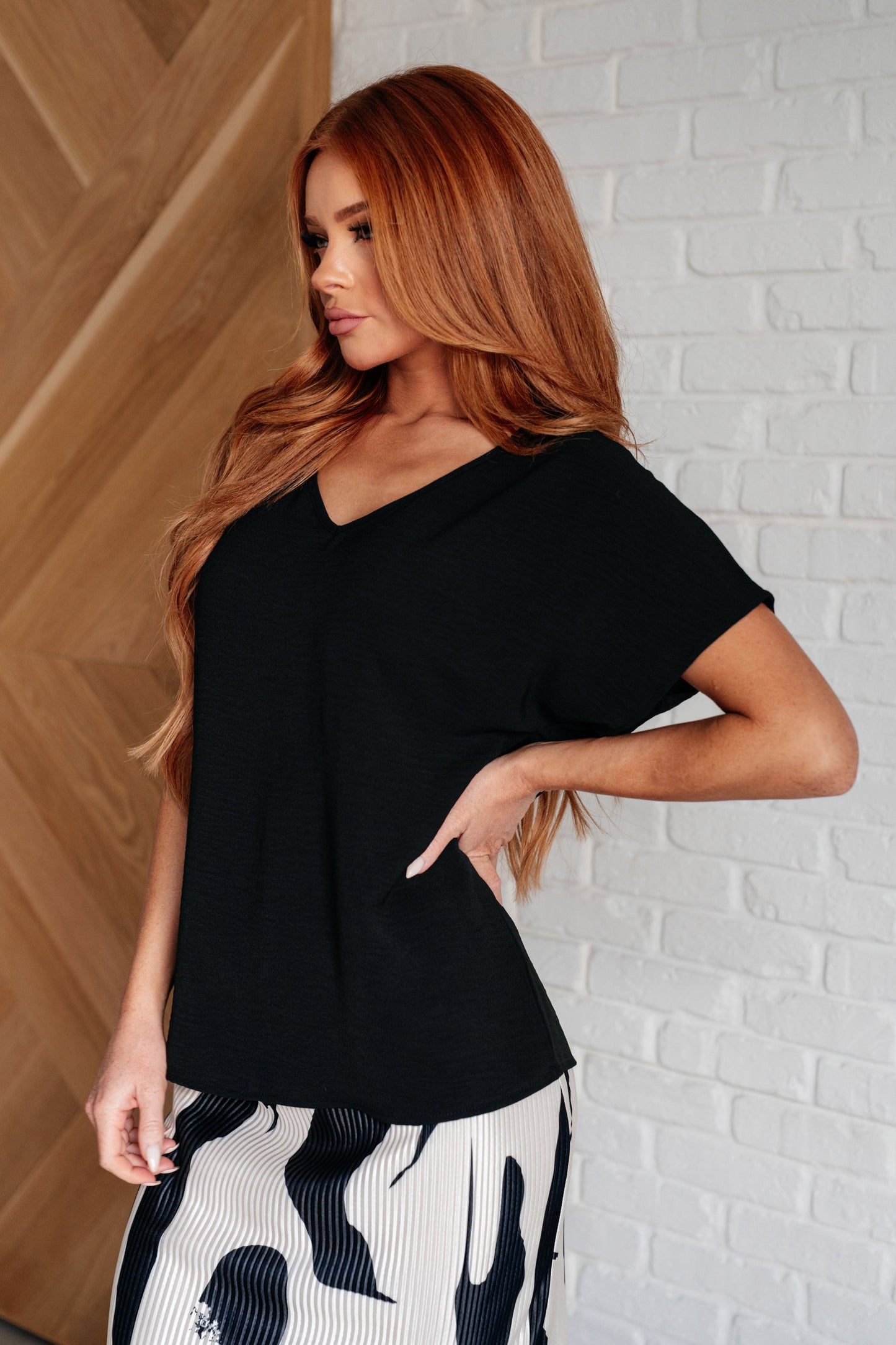 Frequently Asked Questions V-Neck Top in Black -DS