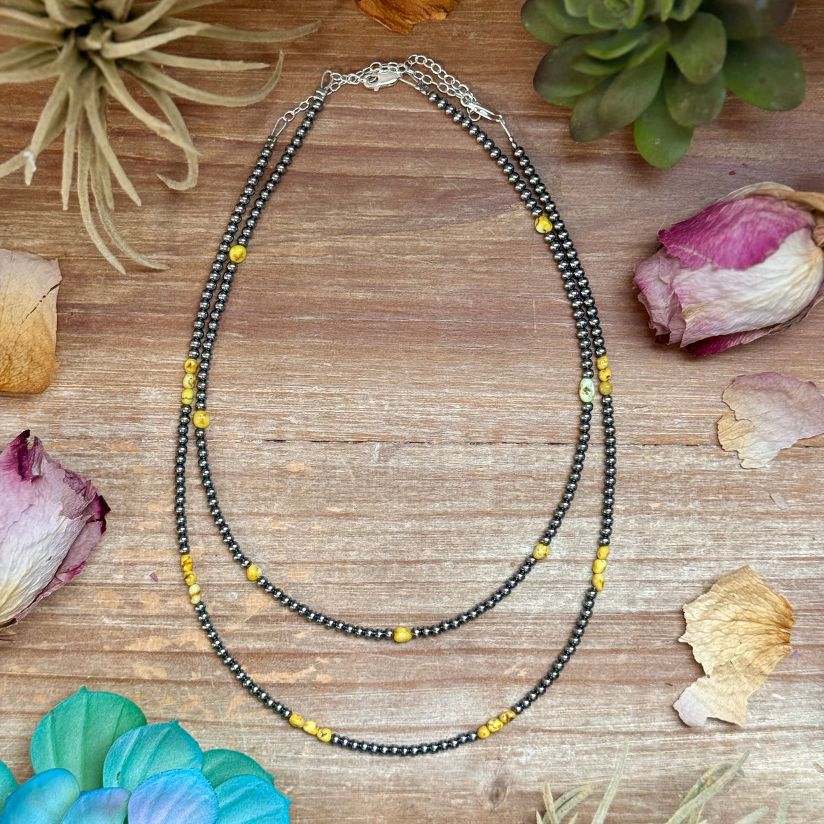 15” Palomino Turquoise Necklace – Sterling Silver Pearls -DS