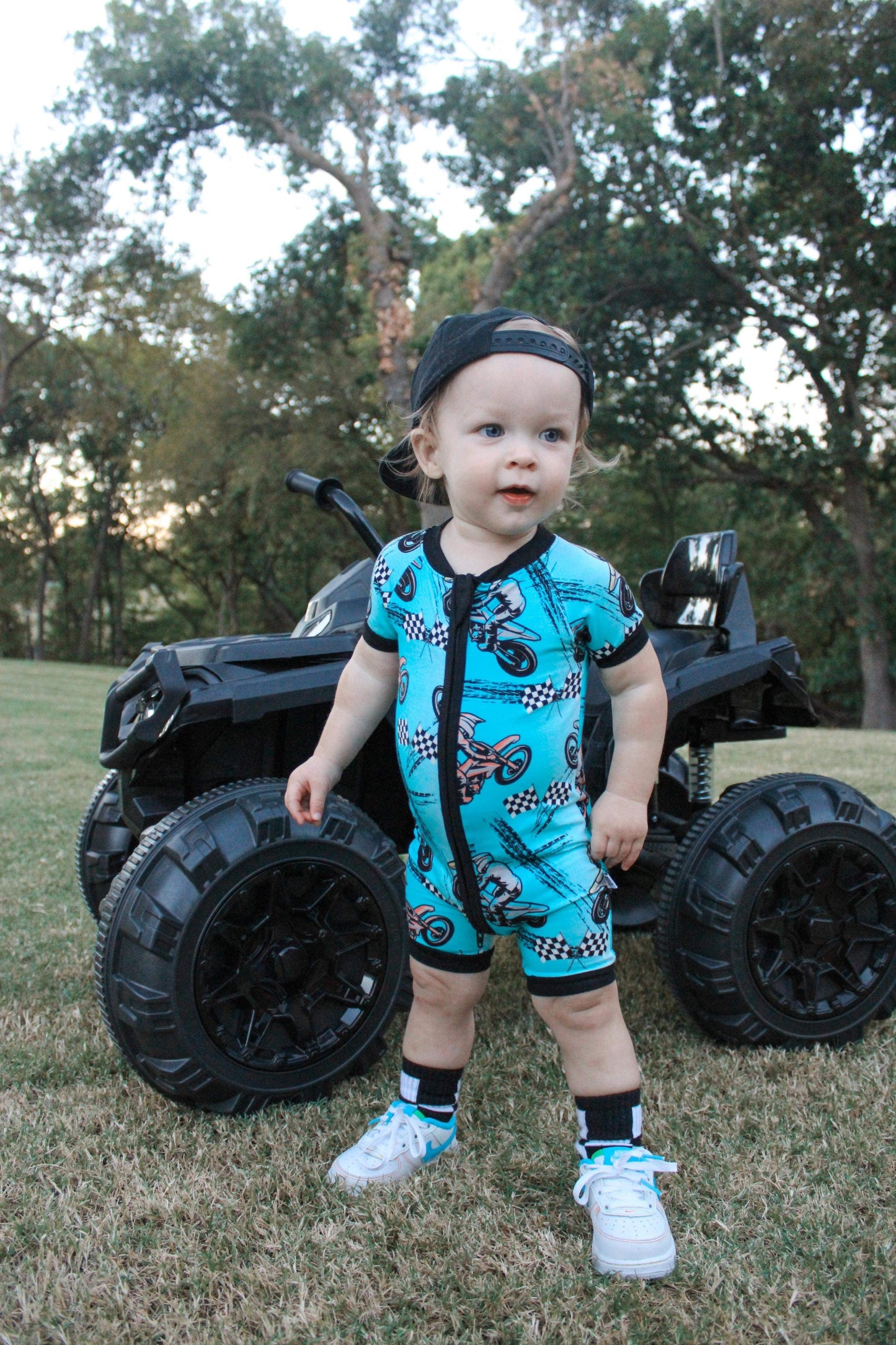 Dirt bike Bamboo Shortie Romper -DS