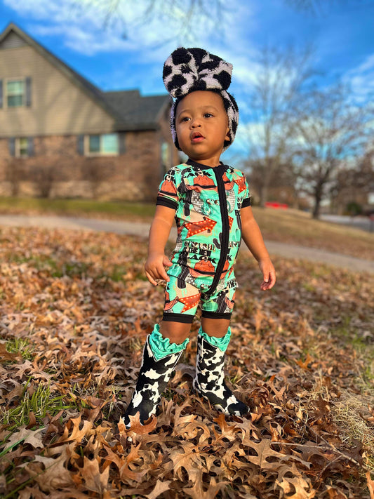 Cow print is the New Black Bamboo Shortie Romper -DS