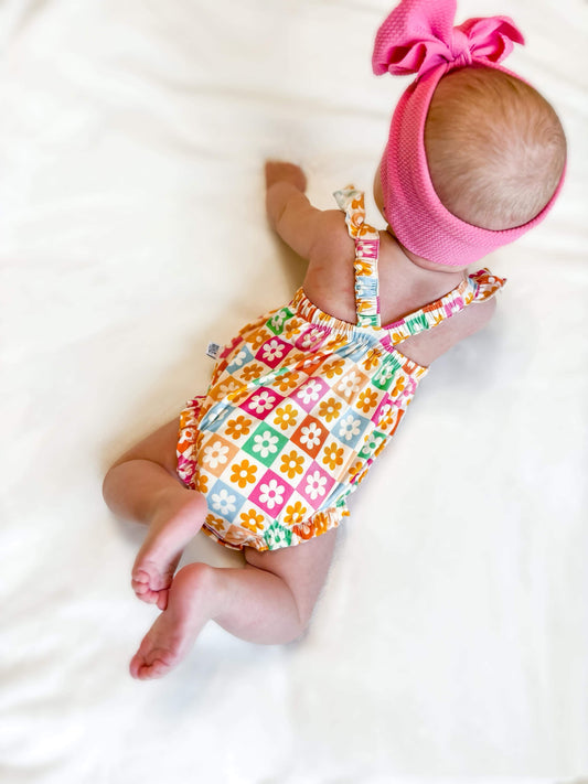 Checkered Floral Bamboo Romper-DS