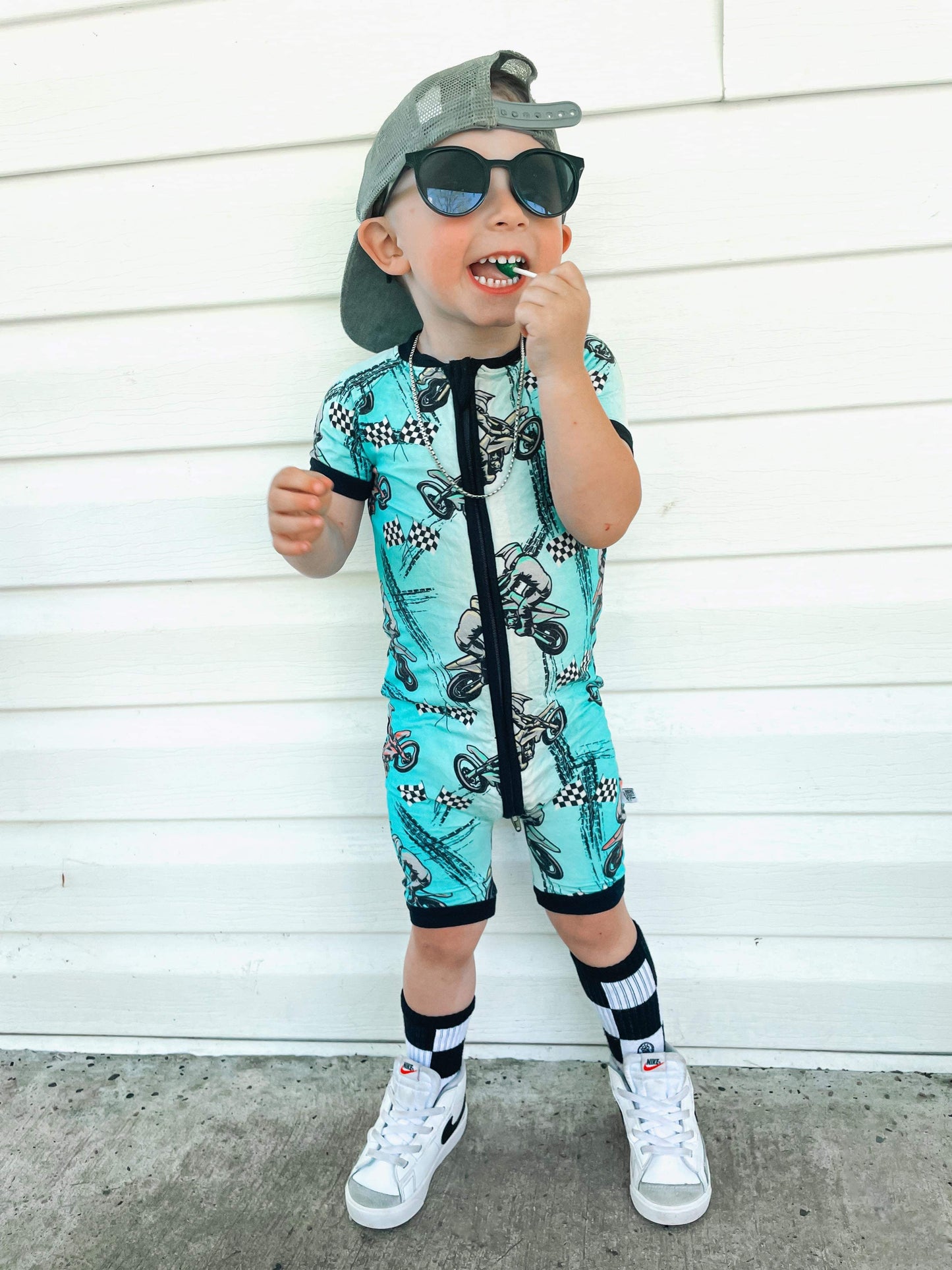 Dirt bike Bamboo Shortie Romper -DS