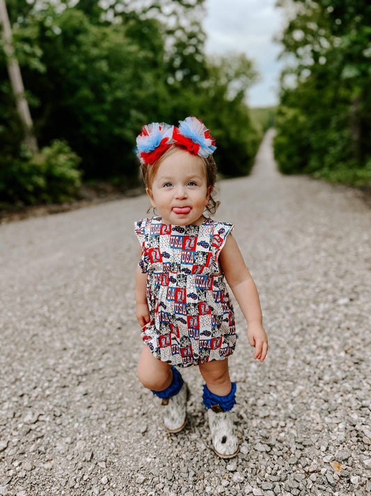 Western USA Ruffle Bamboo Romper -DS