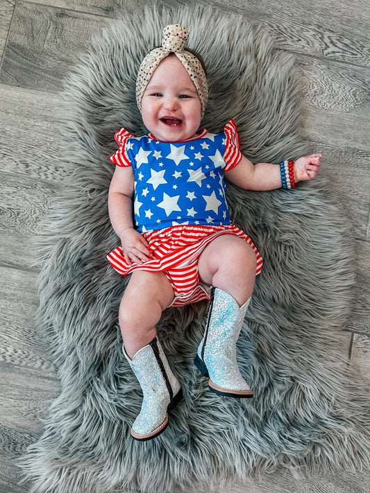 Star Spangled Cutie Bamboo Skirted Romper -DS