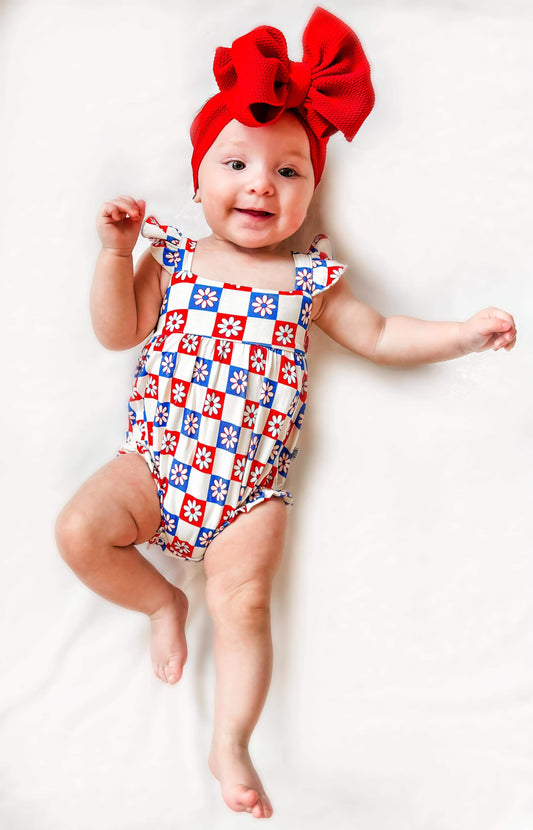 Patriotic Checkered Bamboo Romper -DS