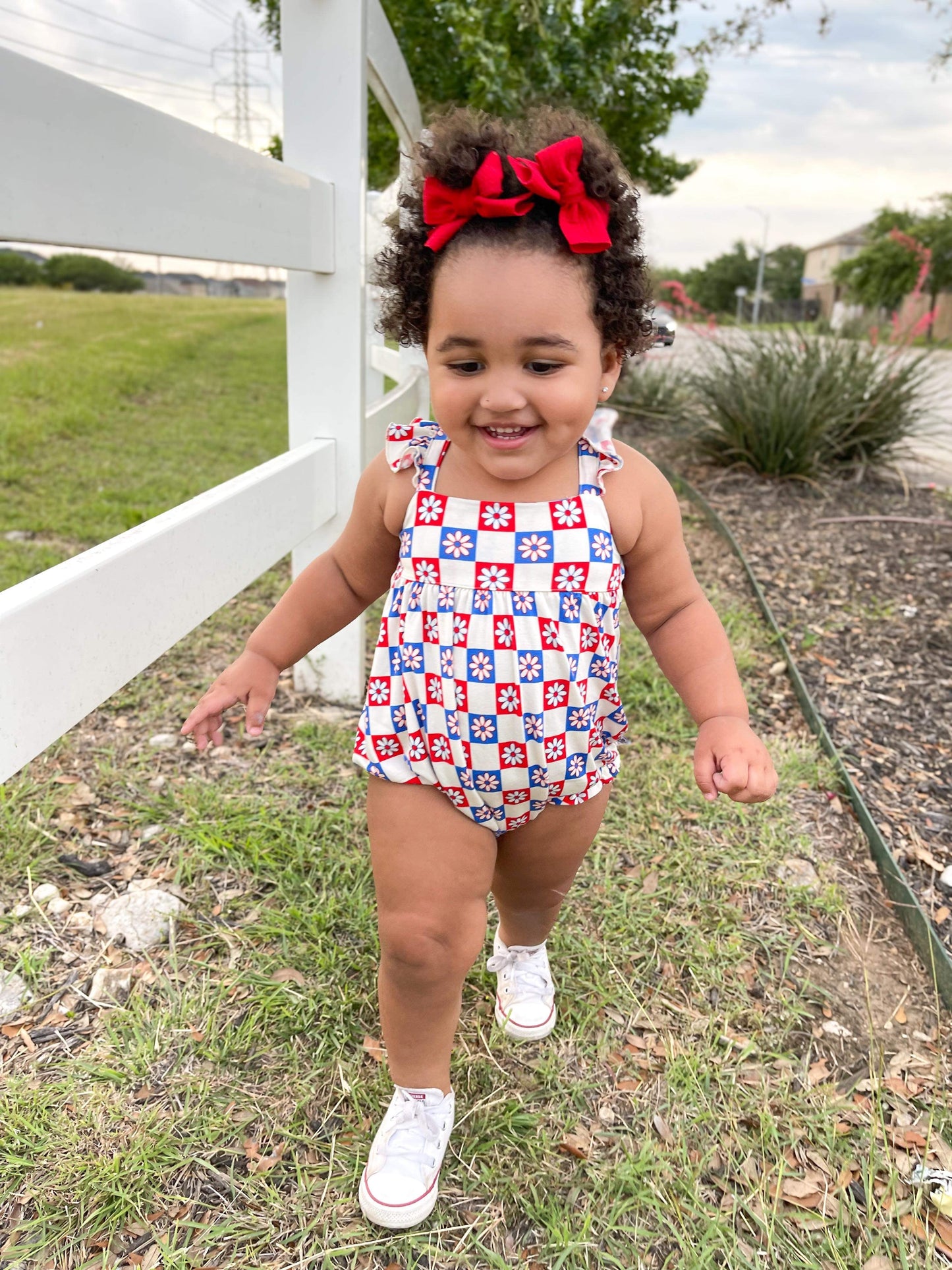 Patriotic Checkered Bamboo Romper -DS