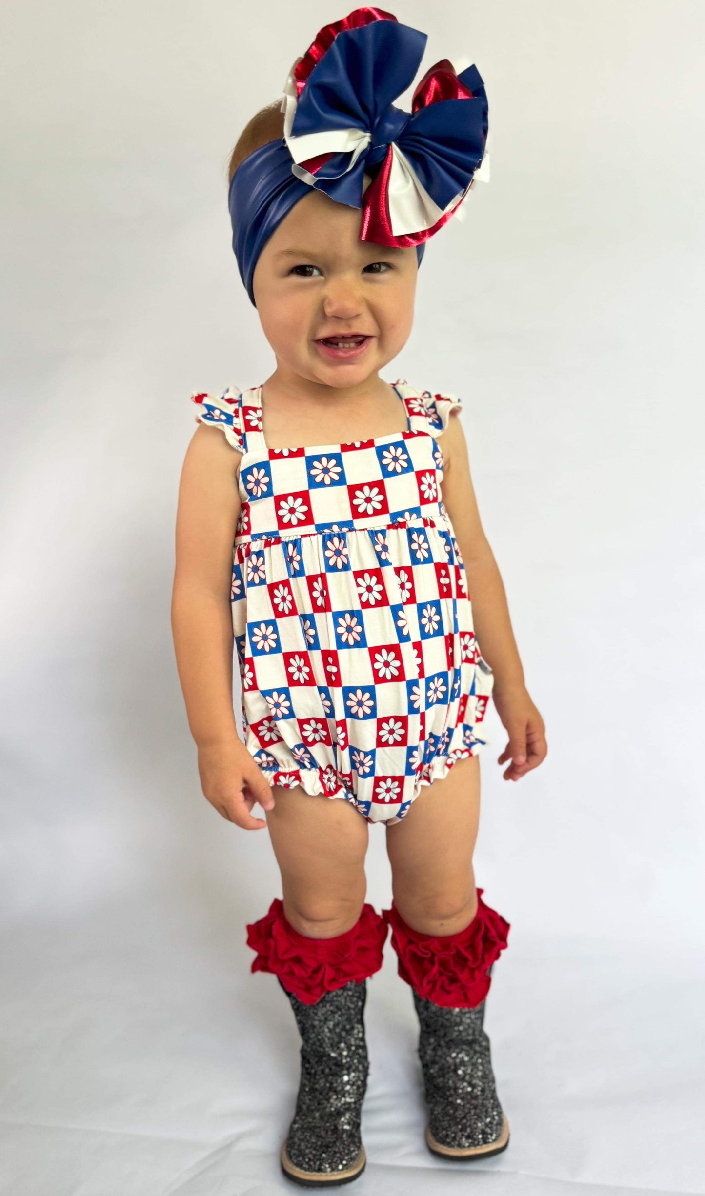 Patriotic Checkered Bamboo Romper -DS