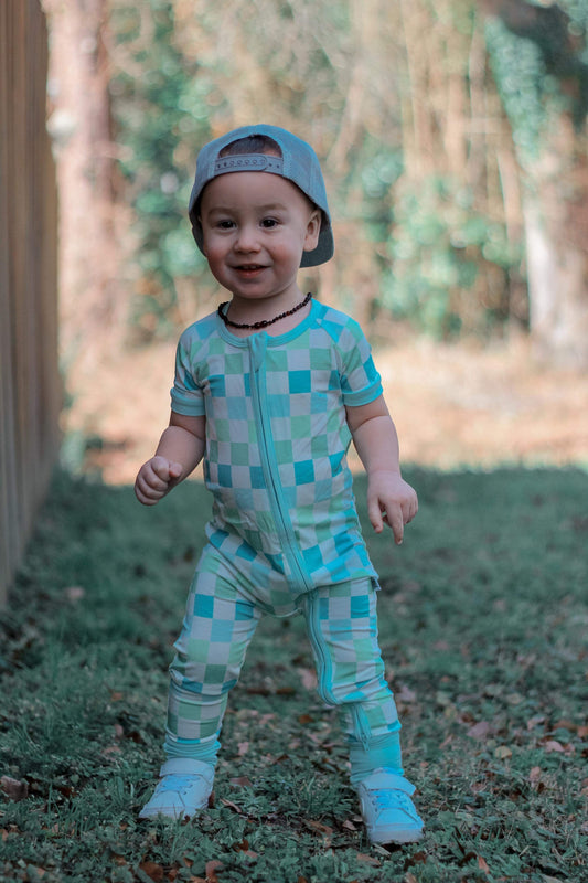 Ocean Checks Bamboo Short Sleeve Sleeper -DS