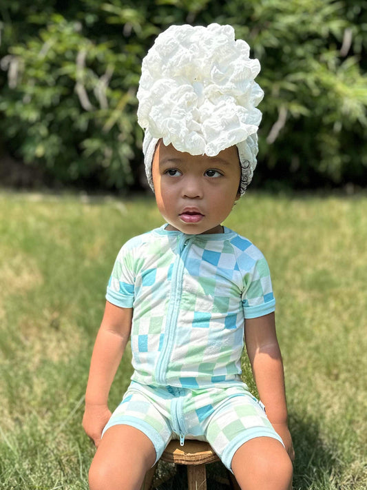 Ocean Checks Bamboo Shortie Romper -DS