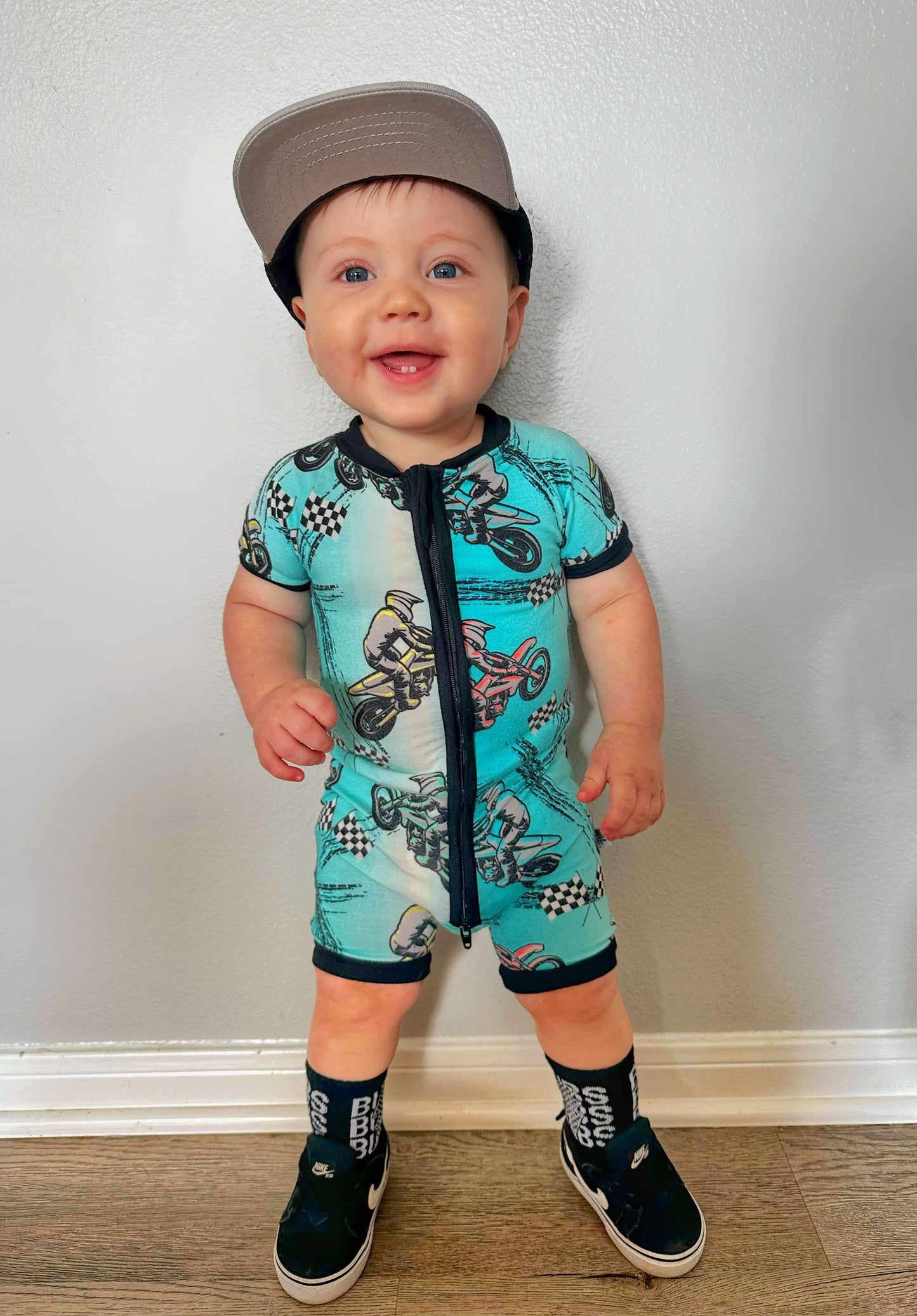 Dirt bike Bamboo Shortie Romper -DS