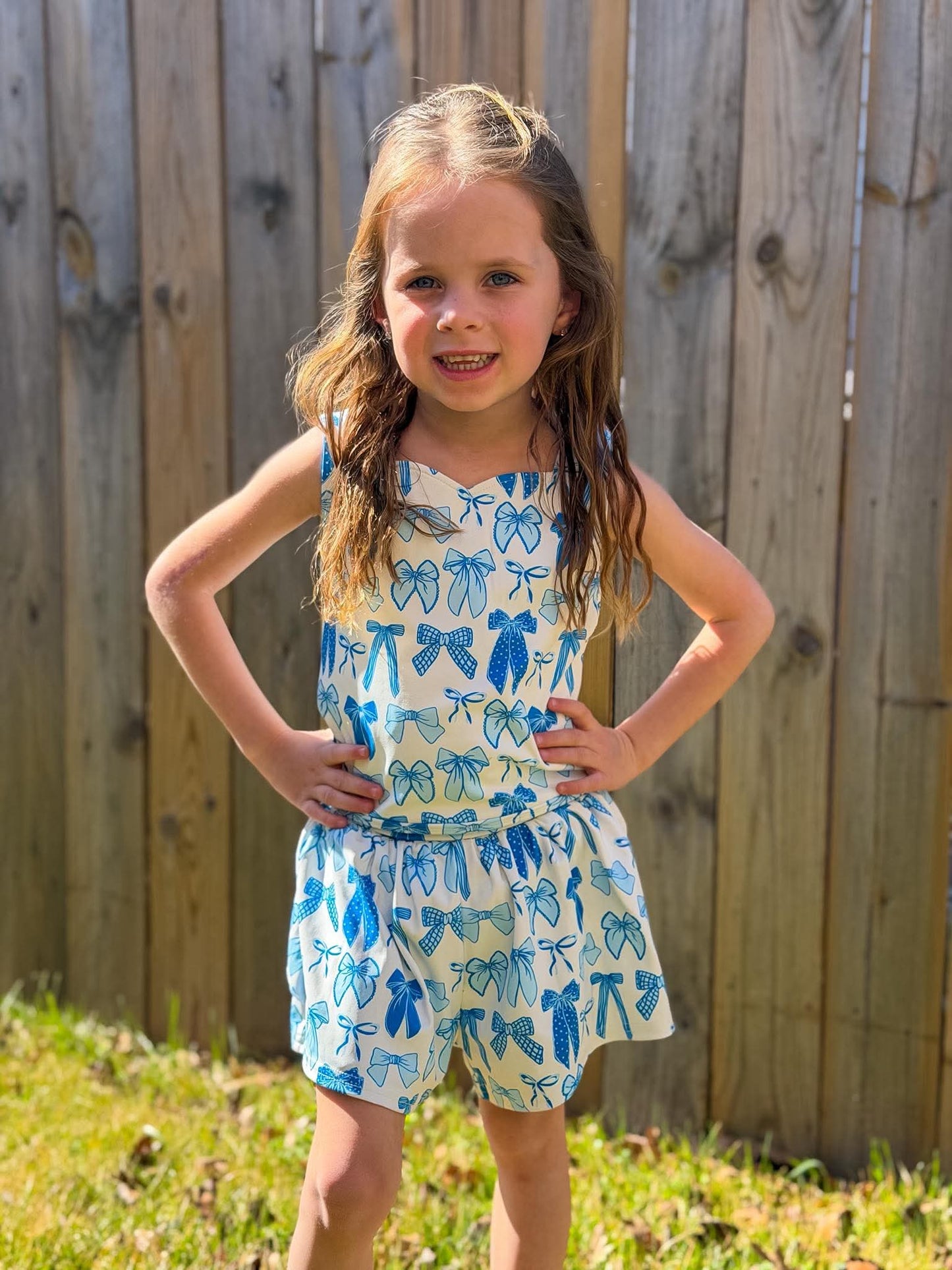 Blue Tide Bows Yoga Short Set -DS