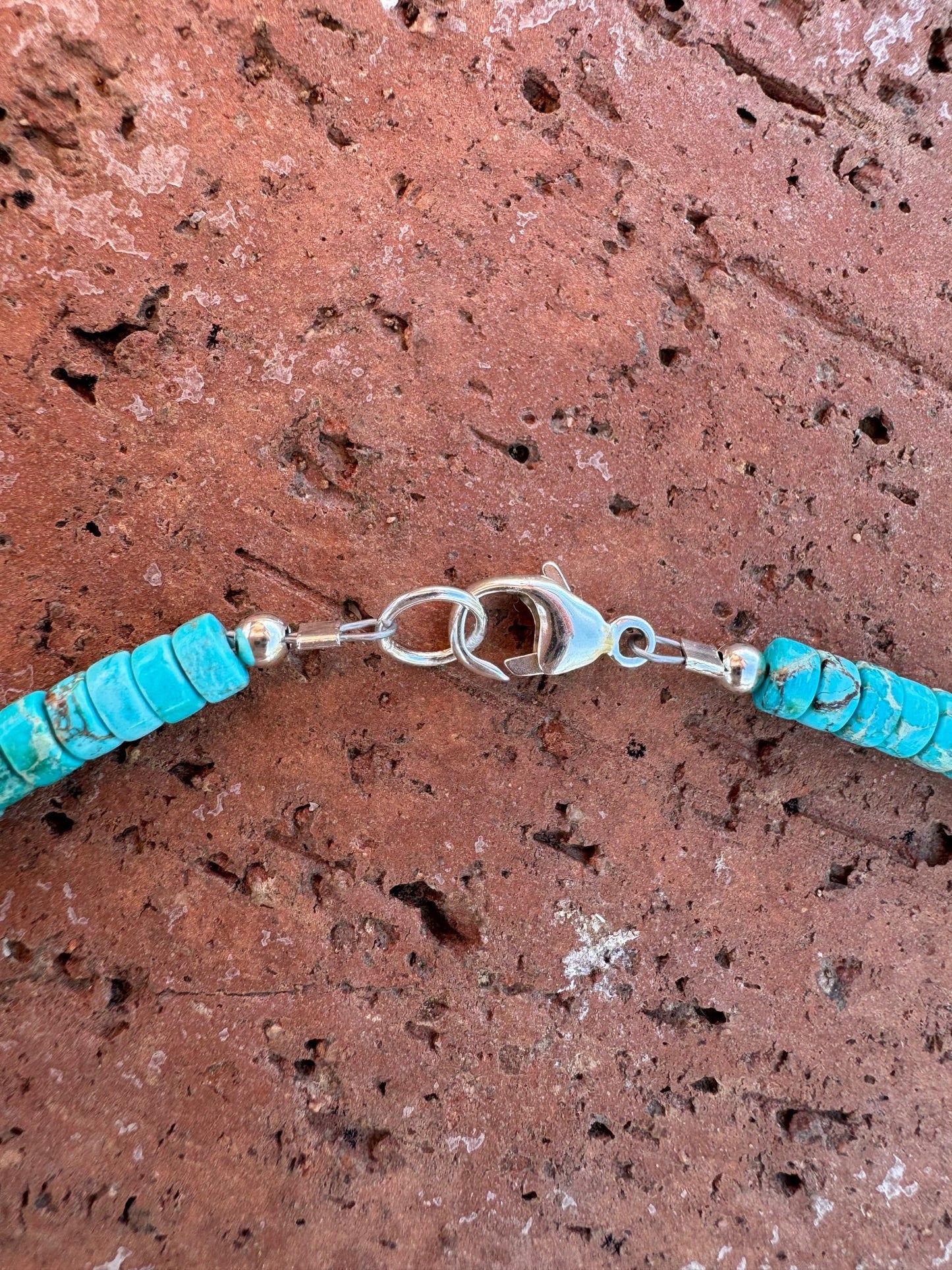 Handcrafted Sterling Silver & Rolled Kingman Turquoise Beaded Necklace 17" -DS