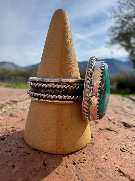 Handcrafted Teardrop Kingman Turquoise & Sterling Silver Ring size 12 -DS