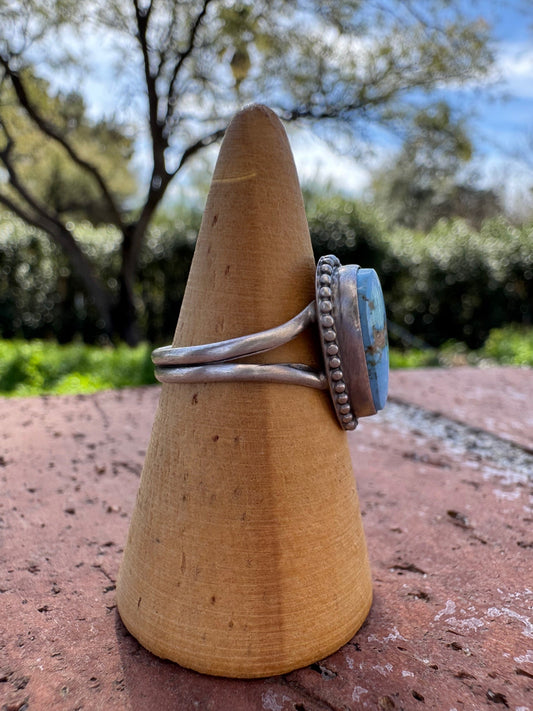 Handcrafted Teardrop Golden Hills Turquoise & Sterling Silver Ring -DS