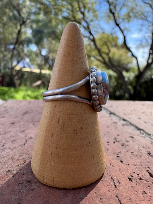 Handcrafted Round Golden Hills Turquoise & Sterling Silver Ring -DS