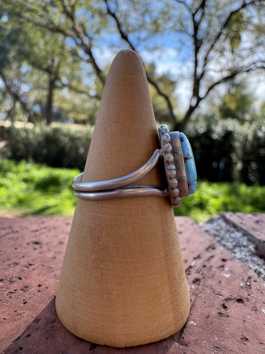 Handcrafted Teardrop Golden Hills Turquoise & Sterling Silver Ring -DS