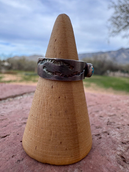 Handcrafted Sterling Silver Kingman Turquoise Band Ring size 5.5 -DS