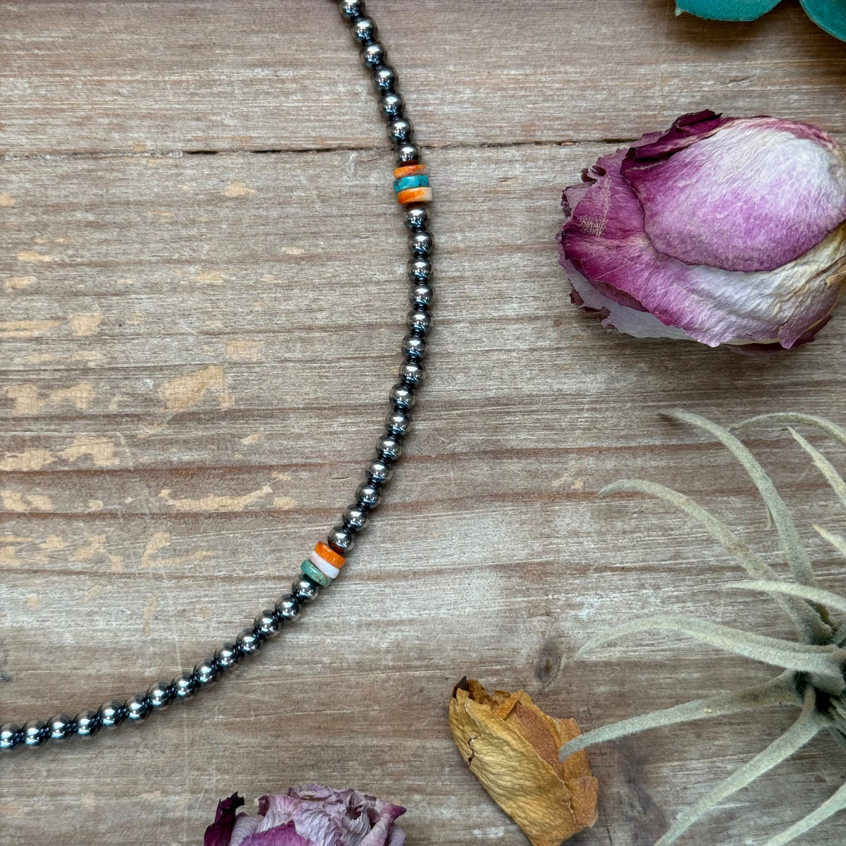 Mixed Turquoise & Spiny Oyster Heishi Necklace – 19” -DS