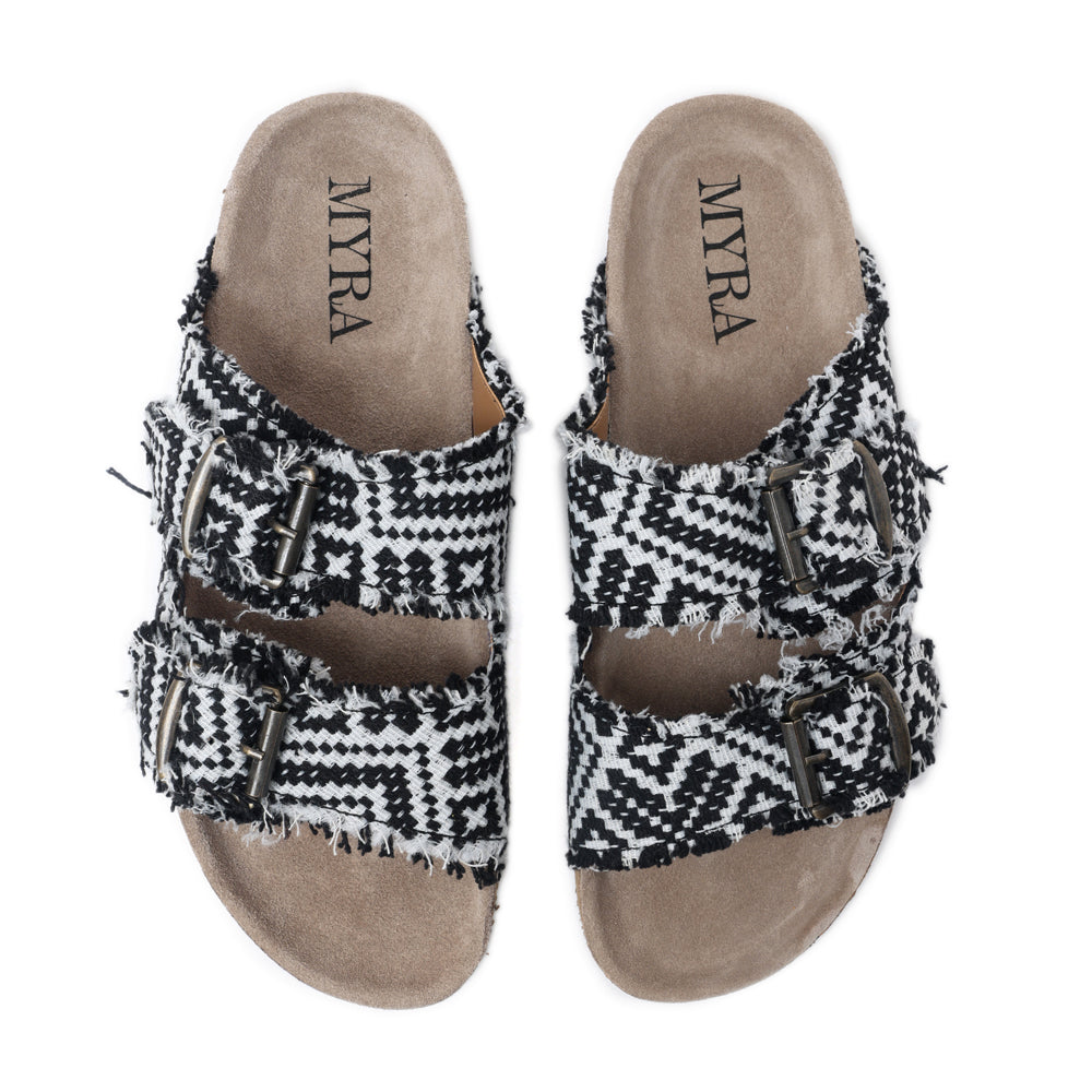 Ridge Denim Sandals in Black & White -DS