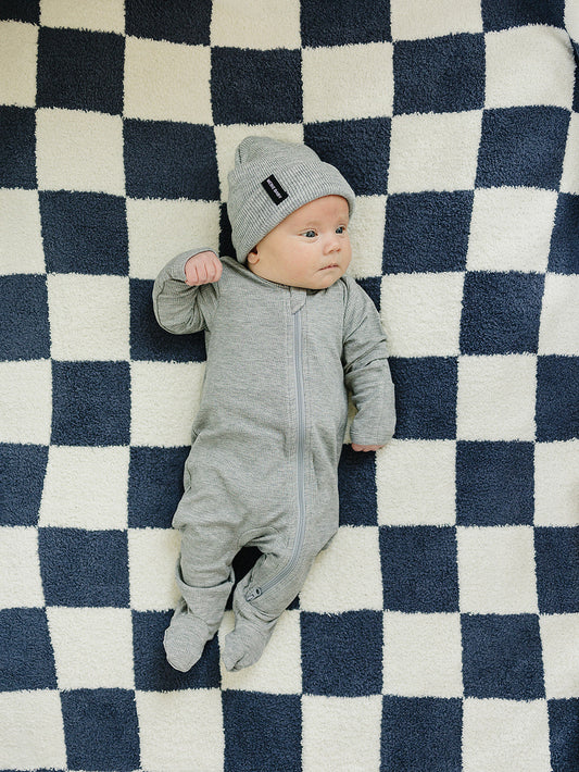 DS- Navy Checkered Plush Blanket