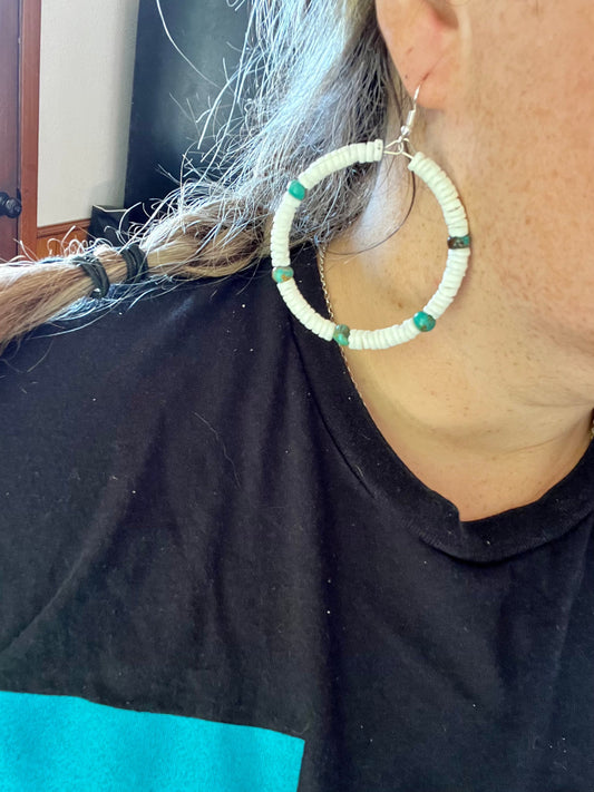 Shell hoop and turquoise earrings -DS