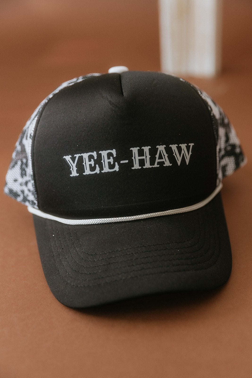 Yee Haw Black Cow Mesh Trucker Hat -DS
