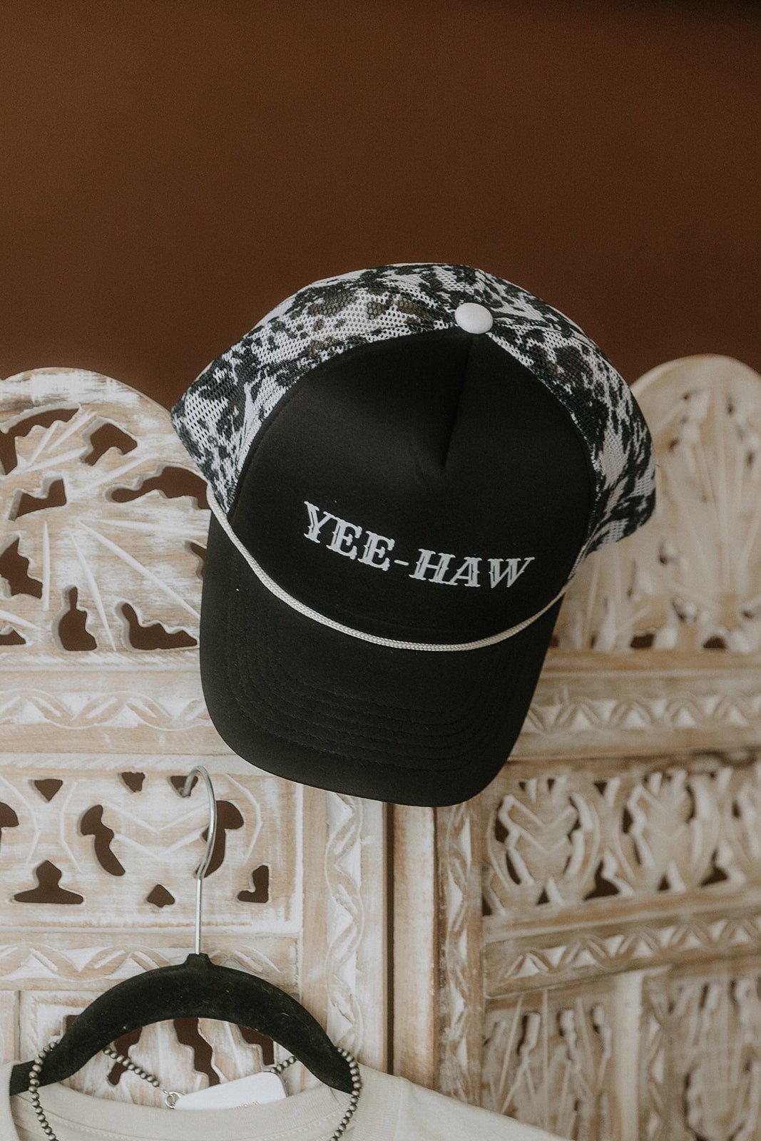 Yee Haw Black Cow Mesh Trucker Hat -DS