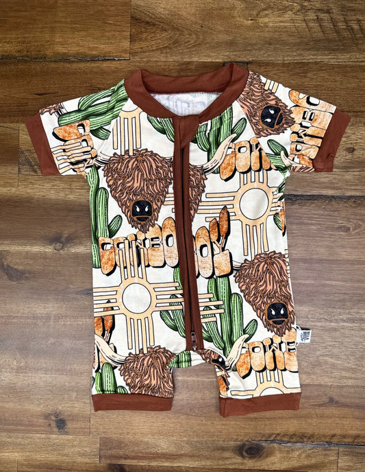 Cowboy Bamboo Shortie Romper -DS